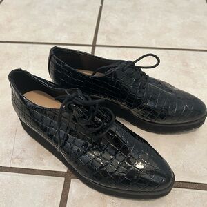 Preppy Aldo Black Crocodile Pattern Platform Oxford Women’s Shoes